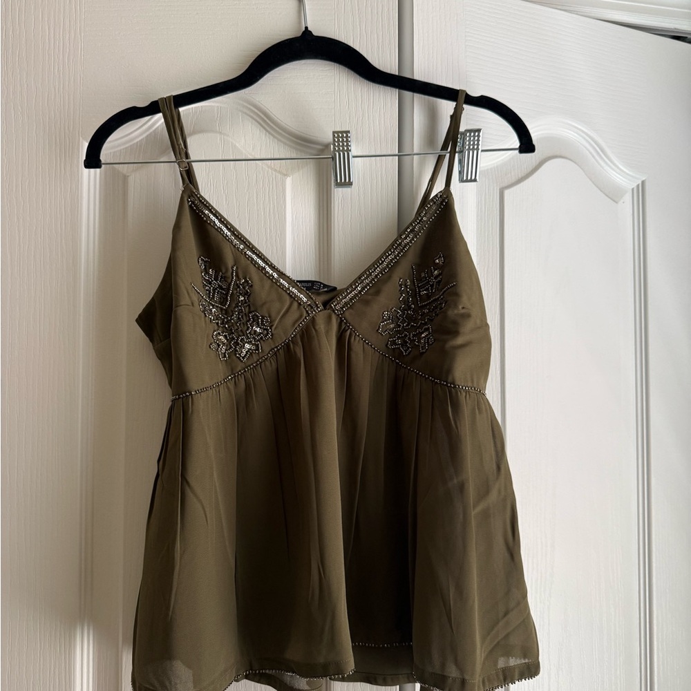 stradivarius Olive Green Beaded Embellished Camisole